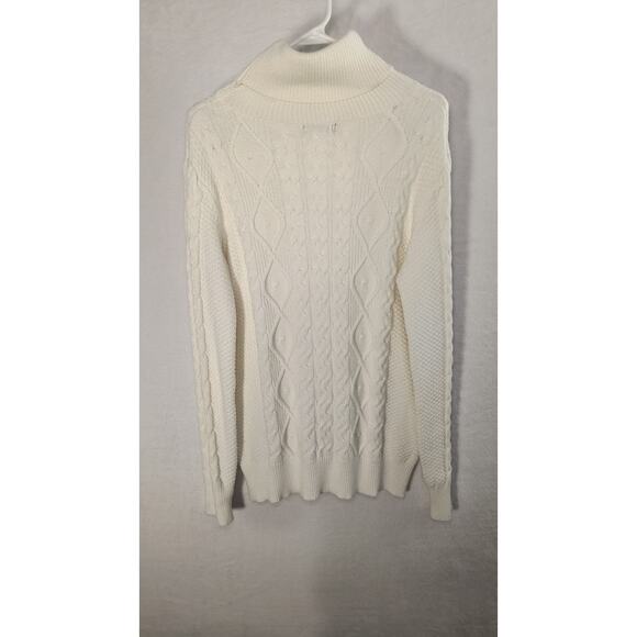 Pretty Guide Soft Cable Knit Sweater Women's Size L Cream Turtleneck Long Sleeve - Picture 7 of 12